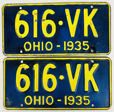1935 Ohio Vintage Original Metal License Plates Pair Matching Set Classic picture