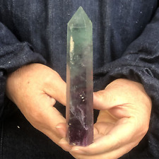 0.46LB Natural fluorite Quartz Carved Crystal Tower Wand Reiki Healing. picture