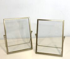 2 Gold Metal Floating Picture Frames Glass 5x7” Tension Mount Dual Pane (A) picture