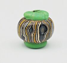 Antique Islamic Cultured Handmade Folded Core Form Swirl Green Cap Glass bead picture