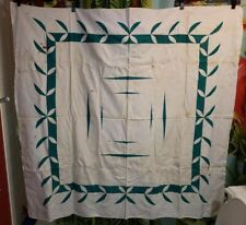 VINTAGE 40s TABLECLOTH GREEN & WHITE ATOMIC STYLE DESIGN 50x49 1940s LOS ANGELES picture