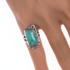 sz4.5 Chief Wolf Robe Hunt (1905-1977) Acoma silver, turquoise ring picture