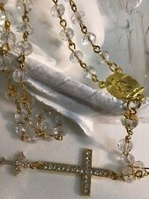 Exquisite Clear Crystal Rosary With Gold Accents And A Double Rhinestone Cross picture