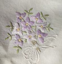 German Cotton Handmade Embroidered Square Tablecloth, Pastel Violet Flowers picture