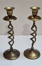 Vintage Pair of Brass Unique Open Spiral Twisted Design Candle Sticks Holders9'' picture