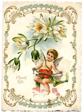 Antique Valentine Paper Card Victorian Cupid's Gift Love's Disguise Heart c1908 picture