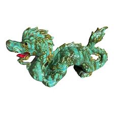 Asian Dragon Ceramic Studio Art Statue Figurine Chinese 14” Turquoise Green Vtg picture