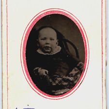 c1860s Cute Alert Big Baby Boy Tintype Photo w/ Paper Frame ID Montrose McCoy H8 picture