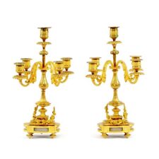 Antique French Louis XVI Candlesticks in Gilt Bronze & Marbre Richly Ornate 19th picture