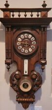 Antique French Carved Walnut Wooden Wall Clock Barometer Weather Station 36