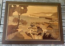 Vintage Wood Marquetry Inlay Picture Art Scenic Town Italy Inlaid 11”x 15” Coast picture