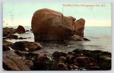 Narragansett Pier Rhode Island~Old Man's Face Rock Formation in Water~1908 PC picture