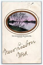 New Lisbon Wisconsin Postcard Lemonwier Embossed River Lake 1910 Vintage Antique picture