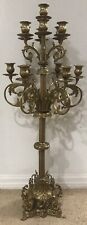 RARE VINTAGE 35” ITALIAN BRASS FOOTED 13 CANDELABRA FLORAL THEMED.BREVETTATO. picture