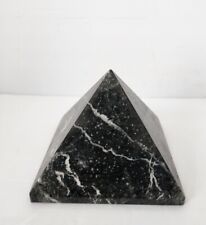 Vtg Pyramid Black White Zebra Solid Heavy Marble Stone Paperweight Healing Stone picture