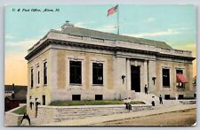 Alton Illinois~Boys Sit on Wall @ US Post Office~Pinstripe Awning~Flag~Postcard picture