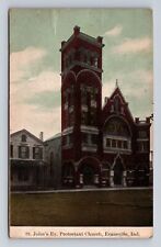 Evansville IN-Indiana, St Johns Ev Protestant Church, Antique, Vintage Postcard picture