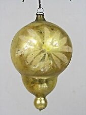 Vintage Antique Blown Glass Gold Pictured Teardrop Christmas Ornament Germany picture