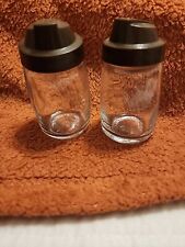 Vintage Federal Housewares Glass Salt & Pepper Shakers w/Brown Lids 3 1/2