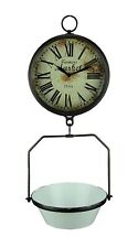 Vintage Look Hanging Scale Clock with White Enamelware Tray picture