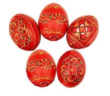 Pysanky Pisanki Hand Painted Ukrainian Wooden Easter Eggs - Pack of 5, Red - 2 5 picture