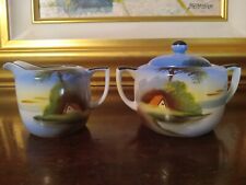 Vintage Noritake Japan Hand Painted Cream And Sugar Bowl Set With Lid Red M  picture