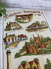 Vintage Souvenir Printed Pure Linen Kitchen Tea Towel Historic Tasmania picture