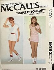 McCalls Carefree Vtg Pattern 6492 Women’s Tennis Dress Top Shorts Size 12 Uncut picture