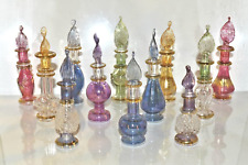 Lot of 6 Tiny Mouth Blown Egyptian Perfume Bottles Glass picture