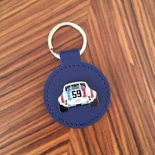Brumos Porsche Racing 911 Carrera RSR #59 Blue Leather Keychain Keyring Key Fob picture