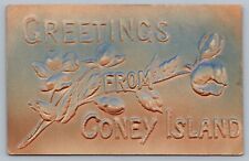 c1910 Greetings From Coney Island New York Airbrush Embossed Antique Postcard C6 picture
