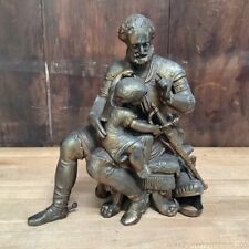 Vintage Bronzed Figure Seated Knight with Child Grabbing his Sword A Scolding  picture