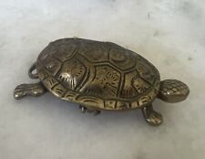 Vintage Antique Brass Turtle Trinket Box w/Hinged Lid ENGLAND picture