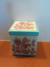 Vintage Pier 1 Container Canister Retro Pottery Floral Pink Blue Square w/ Lid picture