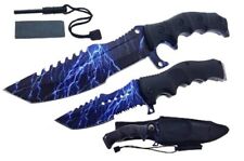 11” Hunting knife And Pocket Knife Survival CSGO Set W Fire starter & Stone Blue picture
