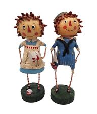 Vintage Lori Mitchell Raggedy Ann & Raggedy Andy Figures Set Whimsical Stick Leg picture