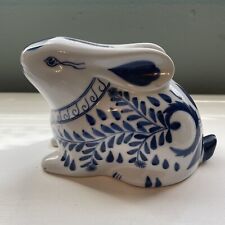 Vintage Blue & White Chinoisserie Rabbit Bank - Blue & White Ceramic Bunny Bank picture