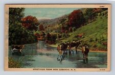 New Lebanon NY-New York, General Greeting, Cows in Stream Vintage c1948 Postcard picture