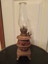 Vintage Miniature Pot Belly STOVE Oil Kerosene Ceramic Lamp w/GLASS  Shade 10.5
