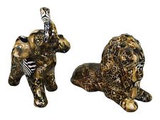 La Vie Safari Glazed Patchwork Print Ceramic Elephan and Lion picture