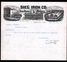 1911 Davenport Iowa - Sieg Iron Co - Hardware Lumber Wagon Stock - Letter Head picture