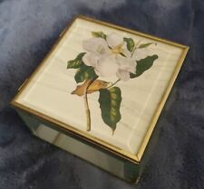 Vintage Glass & Brass Trinket Box Footed w/ Hinged & Mirrored Bottom 5x5x3 picture