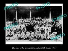 OLD POSTCARD SIZE PHOTO OF THE GERMAN NAVY LIGHT CRUISER SMS EMDEN CREW c1914 picture
