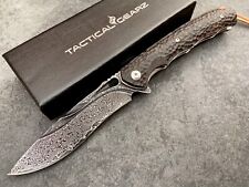 Damascus Steel EDC Pocket Knife Ebony Handle Ball Bearing Pivot System Sheath picture
