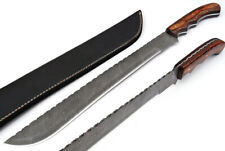 Custom Handmade Damascus Steel Machete Sword, Hand Forged Camping Sword & Sheath picture
