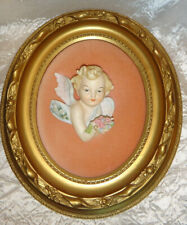   Antique Porcelain Angel Mounted on Velvet Gold Wood Frame picture