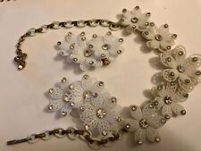 VINTAGE ESTATE DEMI RHINESTONE FLOWRER CHOKER NECKLACE AND CLIP ON EARRINGS picture