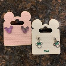 Disney Parks Mickey Mouse Stud Earrings 2 Pair Purple Green Authentic picture