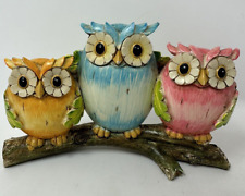 Vintage Three Owls on a Branch Figurine Poly-Resin 4.5