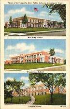 Davenport New Public Schools Iowa McKinley Washington Lincoln PM VTG Postcard picture
